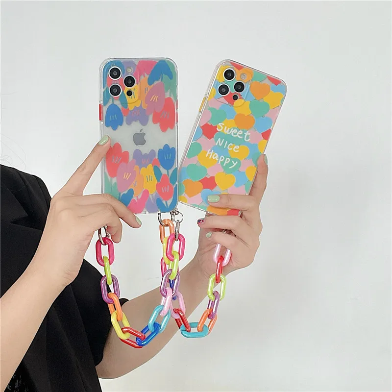 For 13 Pro Max Case Cute Rainbow Heart Floral Glitter Chain Strap Phone Holder Cover For iPhone 11 12 Pro 7 8 Plus XR X XS
For 13 Pro Max Case Cute Rainbow Heart Floral Glitter Chain Strap Phone Holder Cover For iPhone 11 12 Pro 7 8 Plus XR X XS