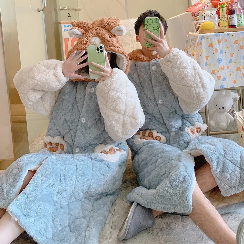 Men Sleepwear Flannel Women Bathrobe Pajamas Cartoon Velvet Winter New Couple Coral Hooded Homewear Nightwear Thick Thermal Robe
Men Sleepwear Flannel Women Bathrobe Pajamas Cartoon Velvet Winter New Couple Coral Hooded Homewear Nightwear Thick Thermal Robe