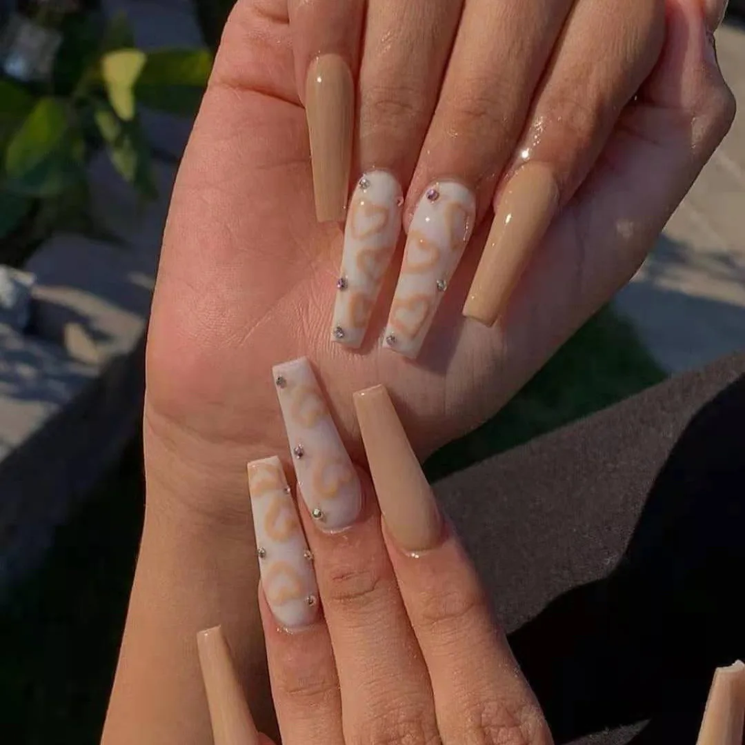 Fashion Love Heart 3D Diamond Nude Color Long Ballet False Nails Art Tips with Designs Full Acrylic Press on Fake Nail Set
Fashion Love Heart 3D Diamond Nude Color Long Ballet False Nails Art Tips with Designs Full Acrylic Press on Fake Nail Set