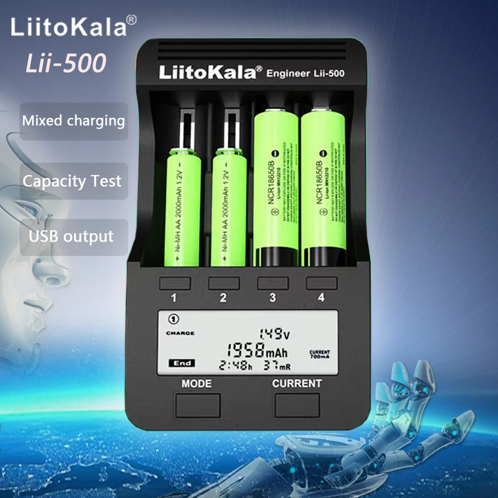 LiitoKala lii-500 Lii-100 lii-402 M4 18650 Battery Charger For 26650 16340 RCR123 14500 LiFePO4 1.2V Ni-MH Ni-Cd smart charger
LiitoKala lii-500 Lii-100 lii-402 M4 18650 Battery Charger For 26650 16340 RCR123 14500 LiFePO4 1.2V Ni-MH Ni-Cd smart charger