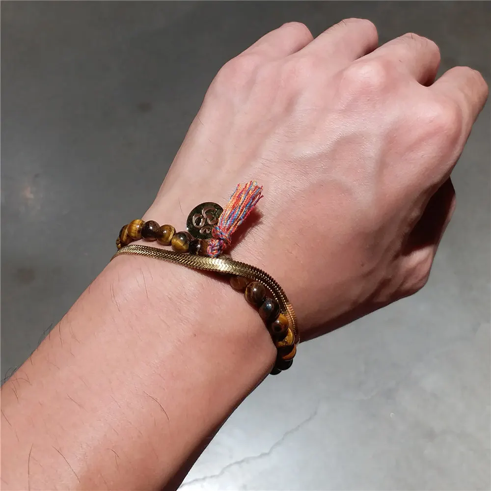 Tiger Eye Stone Beads Charm Stainless Steel Bracelet Yoga OM Buddha Mala Snake Chain Bracelet for Men Women 6mm
Tiger Eye Stone Beads Charm Stainless Steel Bracelet Yoga OM Buddha Mala Snake Chain Bracelet for Men Women 6mm