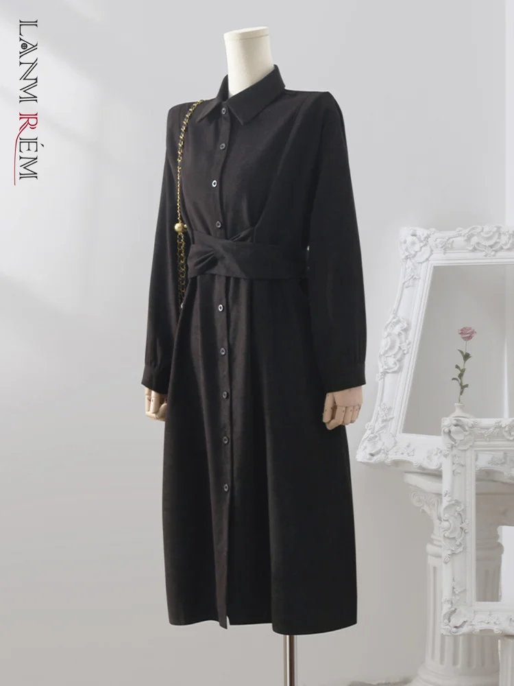

Платье LANMREM женское с присборенной талией, однобортное Бандажное платье средней длины с лацканами и длинными рукавами, офисная одежда 32A389