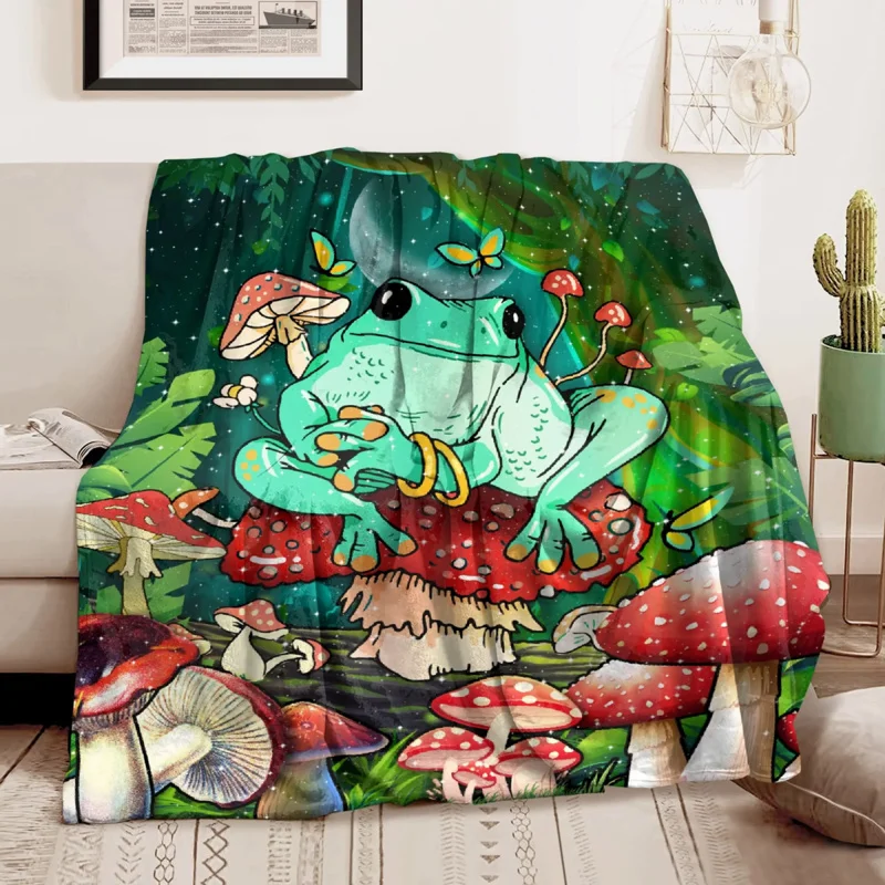 

Одеяло с рисунком ботанических грибов и лягушек, мягкие фланелевые пушистые пледы, легкое покрывало для дивана, кровати, дорожное покрывало