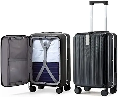 

Чемодан для ручной клади, чемодан с колесами и передним отверстием, 20-дюймовый чемодан-Спиннер со встроенной алюминиевой рамой TSA, Жесткий чемодан из поликарбоната