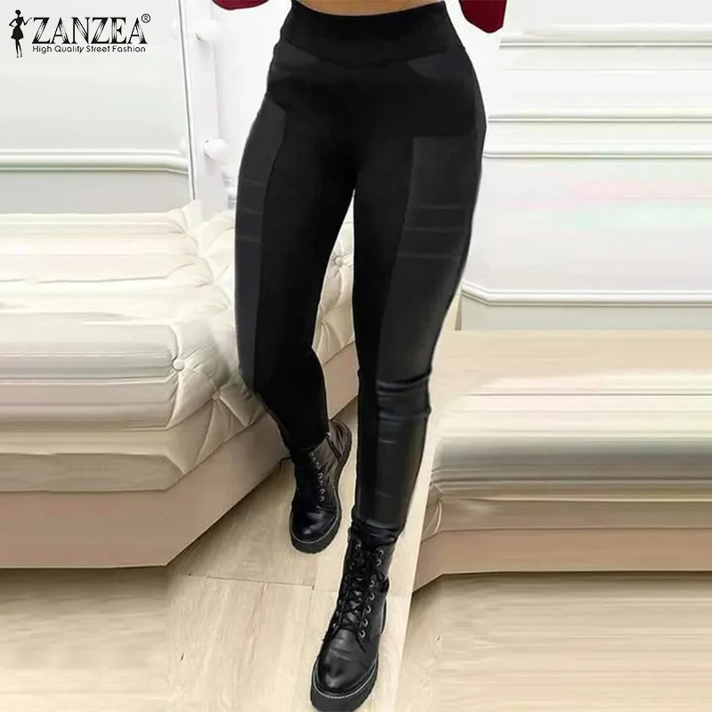 2022 Women Pencil Pants ZANZEA PU Patchwork Pants Spring Lady Elastic Waist Pants Oversized Casual Solid Skinny Pantalon Palazzo
2022 Women Pencil Pants ZANZEA PU Patchwork Pants Spring Lady Elastic Waist Pants Oversized Casual Solid Skinny Pantalon Palazzo