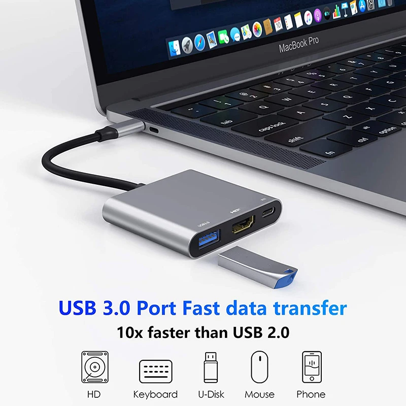 

USB-концентратор 3 в 1 с 4K USB 3.0 Type-C на HDMI-совместимый концентратор адаптер многопортовый PD зарядная док-станция для MacBook Pro Huawei
