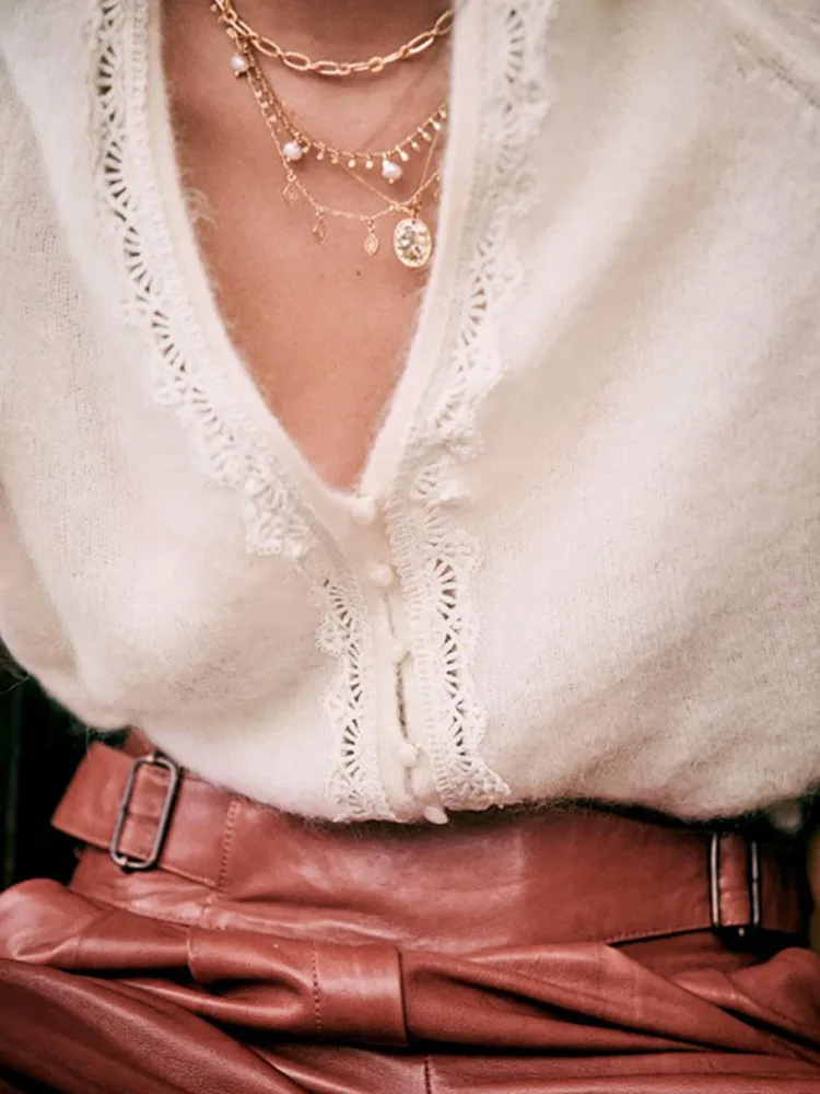 Женский вязаный кардиган, однобортный Однотонный свитер с кружевом, V-образным вырезом и длинным рукавом
Женский вязаный кардиган, однобортный Однотонный свитер с кружевом, V-образным вырезом и длинным рукавом