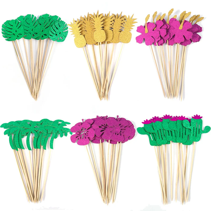 

12pcs Tropical Luau Palm Leaves Pineapple Cake Toppers Hawaiian Summer Wedding Party Cake Decorating Kids Jungle Birthday Party