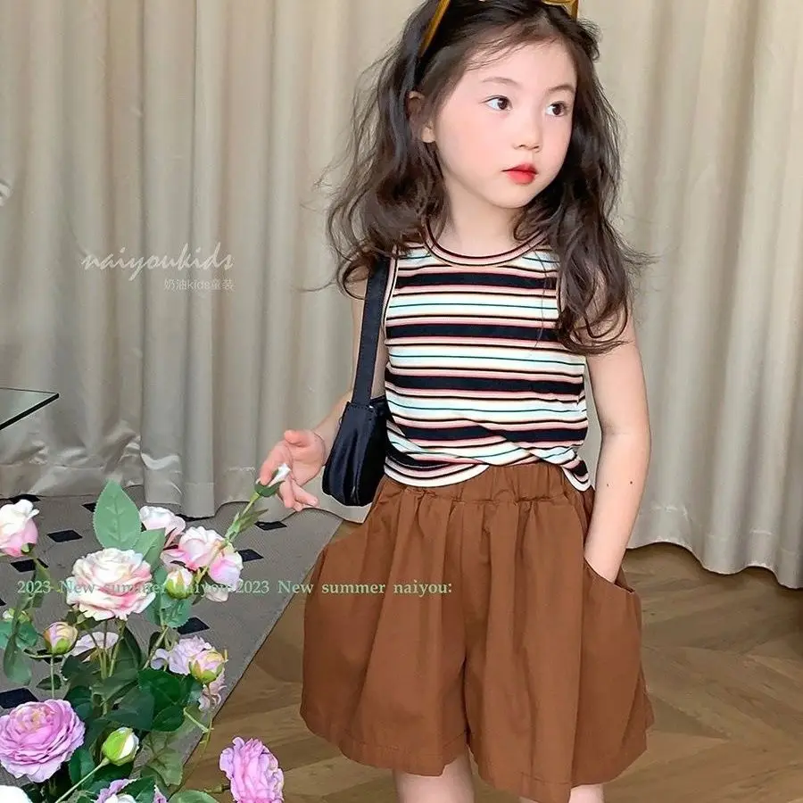 Лето 2023, Детские комплекты в Корейском стиле, футболка, шорты, жилет без рукавов, полосатый Модный новый дизайн, симпатичный мягкий хлопок
Лето 2023, Детские комплекты в Корейском стиле, футболка, шорты, жилет без рукавов, полосатый Модный новый дизайн, симпатичный мягкий хлопок