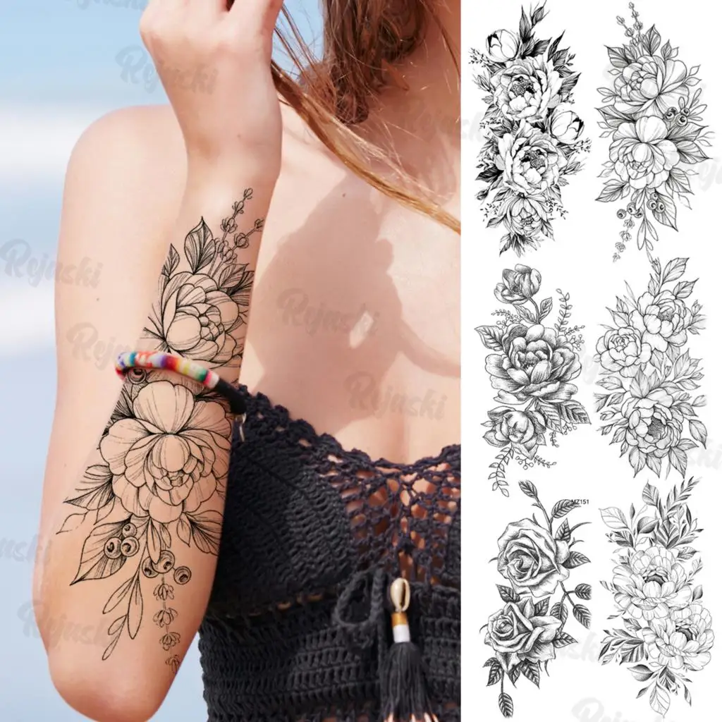 

Large Lotus Temporary Tattoos For Women Girls Realistic Rose Flower Flora Waterproof Fake Tattoo Sticker Sexy Body Arm Tatoos 3D