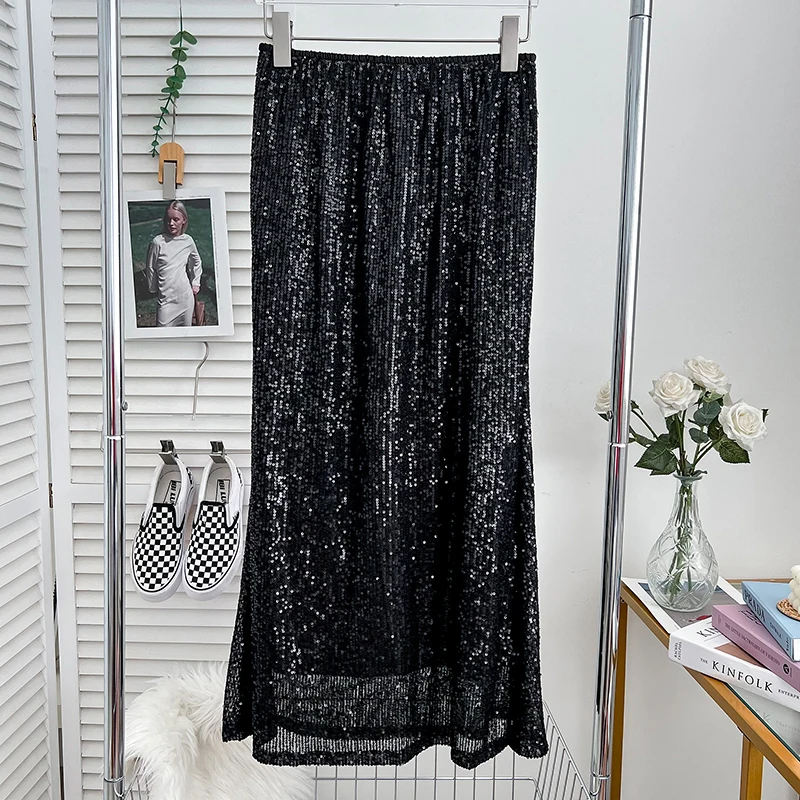 Korean Sequins Skirts For Women Summer Solid Elegant Elastic Waist Skirt Casual Voile A-line Fold Maxi Skirt Dropshipping
Korean Sequins Skirts For Women Summer Solid Elegant Elastic Waist Skirt Casual Voile A-line Fold Maxi Skirt Dropshipping