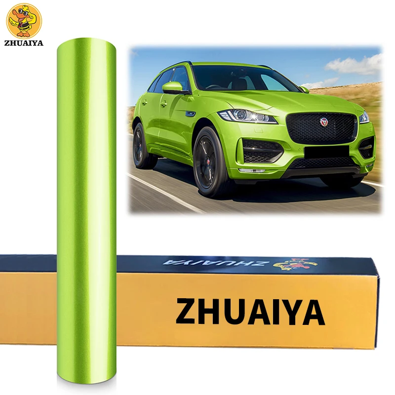 

Зеленая глянцевая виниловая пленка ZHUAIYA 1,52x18 м с металлическим блеском, стандартная технология выпуска воздуха без пузырьков