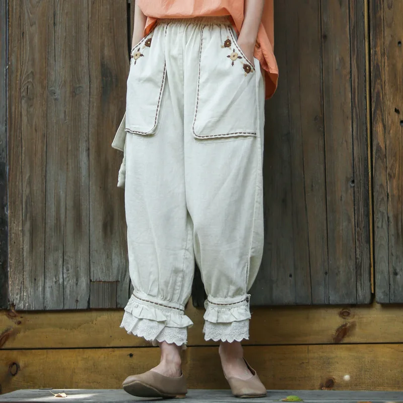 100% Cotton Linen Female Vintage Retro Japanese Mori Girl Floral Embroidery Bloomer Women Casual Sweet Lace Hem Loose Soft Pant
100% Cotton Linen Female Vintage Retro Japanese Mori Girl Floral Embroidery Bloomer Women Casual Sweet Lace Hem Loose Soft Pant