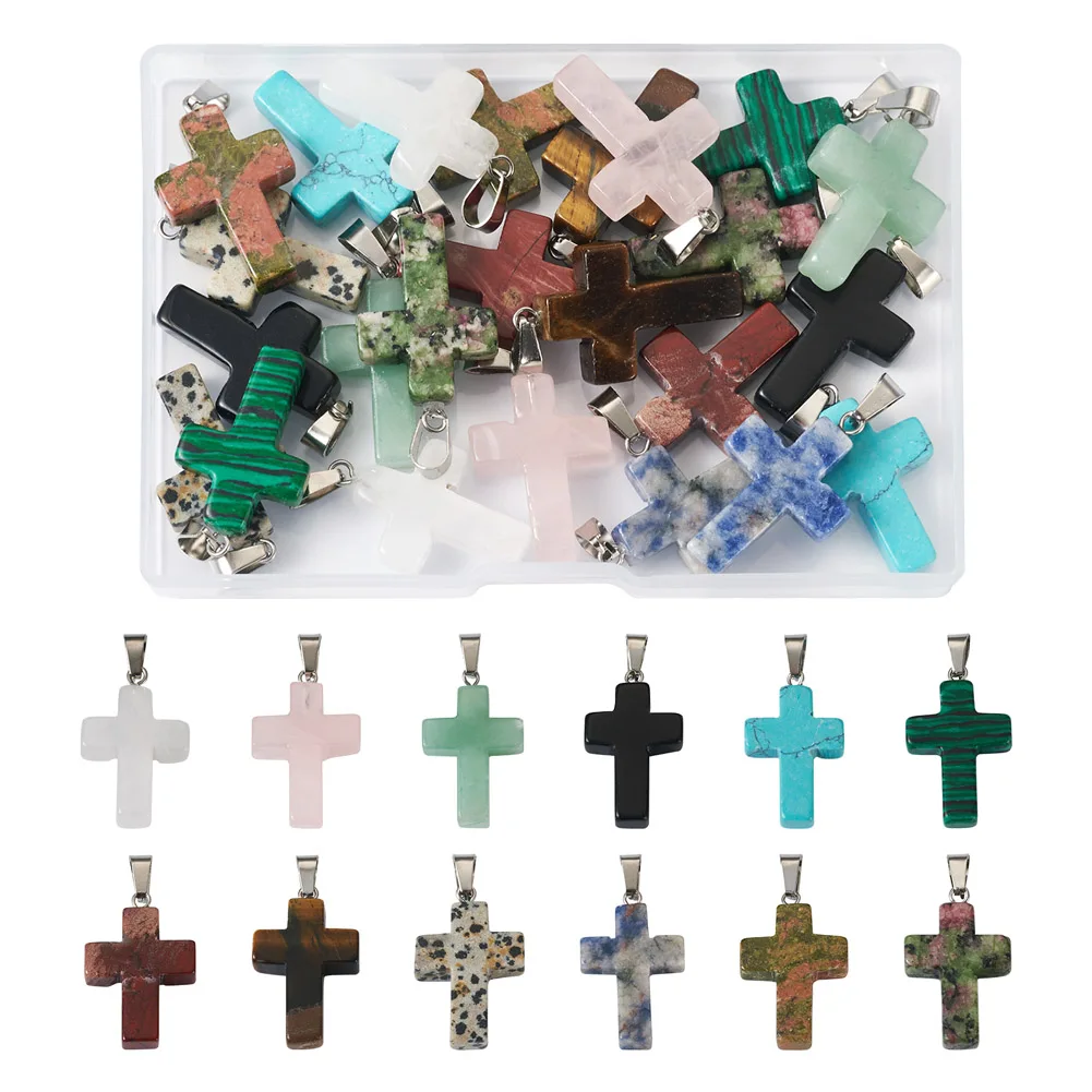 24Pcs Religion Cross Charms Natural & Synthetic Mixed Quartz Crystal Turquoise Gemstone Pendants for Necklace Bracelet Making
24Pcs Religion Cross Charms Natural & Synthetic Mixed Quartz Crystal Turquoise Gemstone Pendants for Necklace Bracelet Making