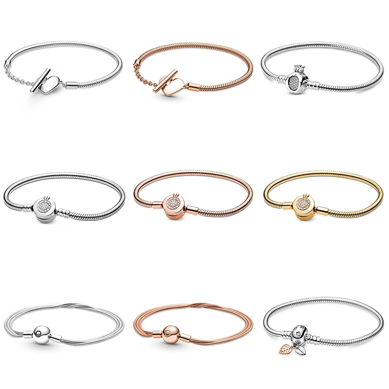925 Sterling Silver Bracelet Sparkling Crown O Moments Heart T-Bar Pavé Snake Chain Basic Bracelet For Women Diy Jewelry Gift 
925 Sterling Silver Bracelet Sparkling Crown O Moments Heart T-Bar Pavé Snake Chain Basic Bracelet For Women Diy Jewelry Gift