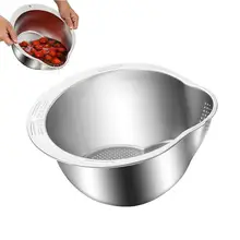Rice Washer Strainer Bowl Large Capacity Stainless Steel Fruit Vegetable Drainer Basket For Kitchen Microporous Mixing Colander
