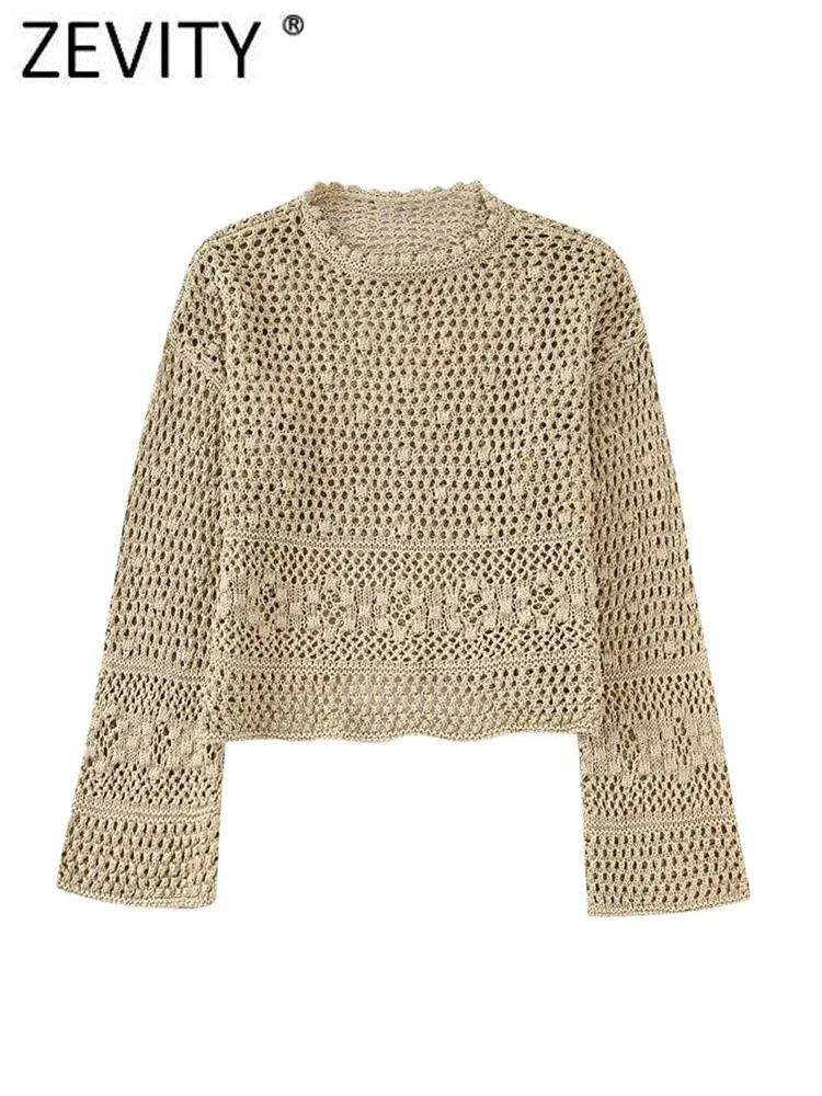 Zevity Women Fashion Hollow Out Lace Crochet Appliques Short Knitting Sweater Female Chic Basic O Neck Pullovers Tops SW1956 
Zevity Women Fashion Hollow Out Lace Crochet Appliques Short Knitting Sweater Female Chic Basic O Neck Pullovers Tops SW1956