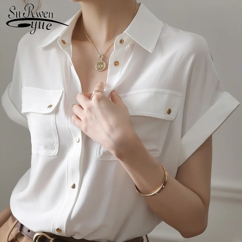 Женская офисная блузка с коротким рукавом, однотонная белая блузка с отложным воротником и карманами, модель 2022 в Корейском стиле на лето, ...
Женская офисная блузка с коротким рукавом, однотонная белая блузка с отложным воротником и карманами, модель 2022 в Корейском стиле на лето, ...