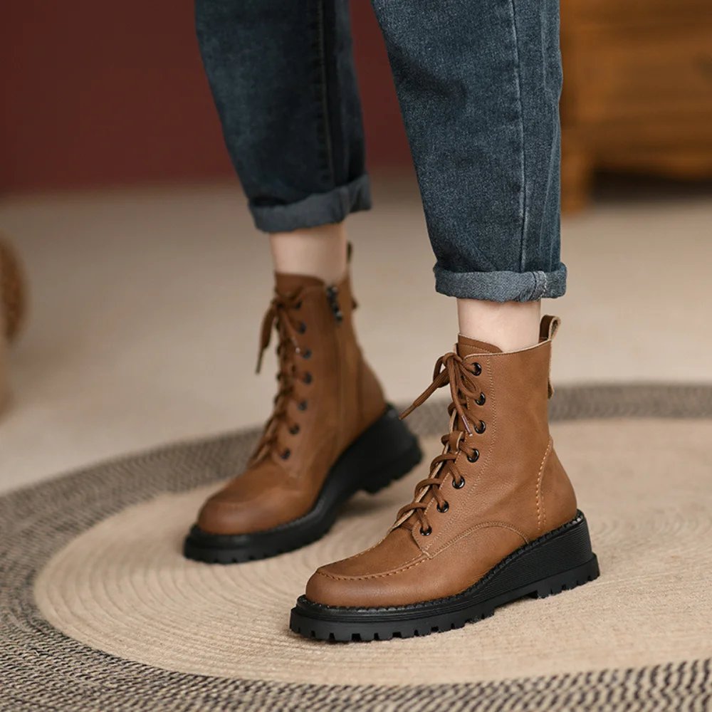 Wedges Ankle Boots for Women Autumn Winter Warm Short Plush Boots Woman Retro Brown Green Non-Slip Platform Botas 
Wedges Ankle Boots for Women Autumn Winter Warm Short Plush Boots Woman Retro Brown Green Non-Slip Platform Botas