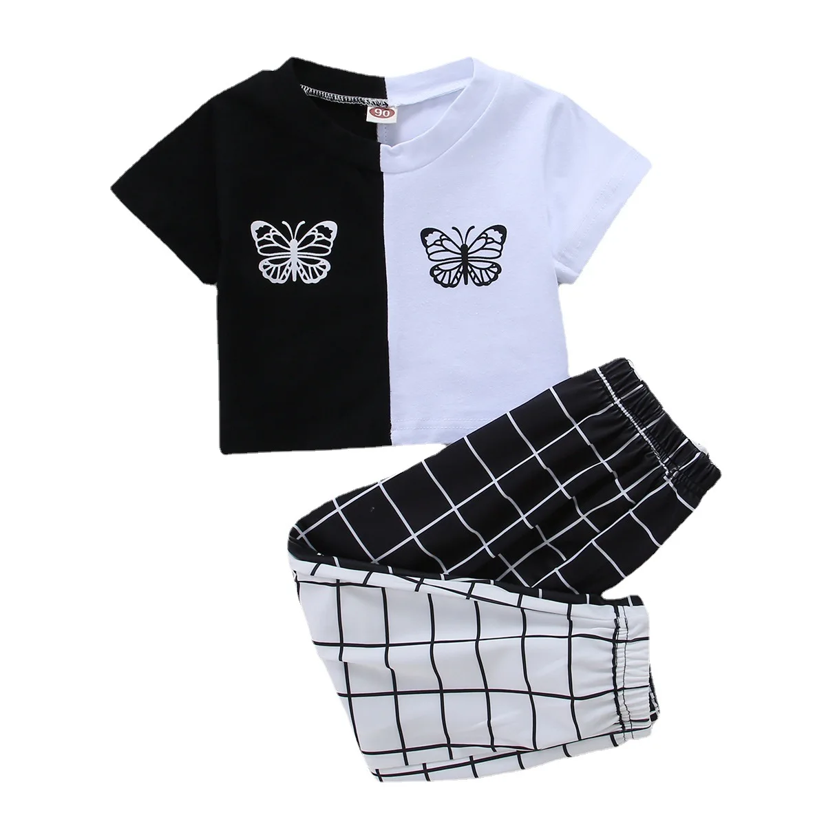 Спортивный костюм для девочек, короткий топ с принтом бабочки + клетчатые штаны, летняя одежда для тренировок, танцевальная одежда, спортивные комплекты 
Спортивный костюм для девочек, короткий топ с принтом бабочки + клетчатые штаны, летняя одежда для тренировок, танцевальная одежда, спортивные комплекты