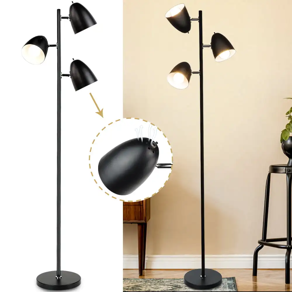 Industrial Black Floor Lamp, Reading Standing Tree Light with Adjustable Metal Heads, 3-Light Tall LED Light, E26 Bulbs Include
Industrial Black Floor Lamp, Reading Standing Tree Light with Adjustable Metal Heads, 3-Light Tall LED Light, E26 Bulbs Include