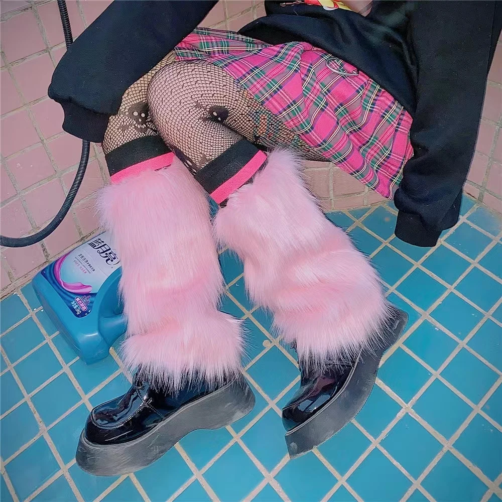 

Меховые носки Jk, хипстерские Чехлы для ног, модные розовые милые носки Y2K до колена, женские теплые пушистые гетры в стиле панк, гетры из иску...