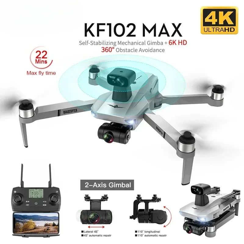 KF102 / KF102MAX With HD Camera 4K Profesional Drone 5G WiFi GPS 2-Axis Anti Shake Gimbal Quadcopter Brushless Motor Mini Dron 
KF102 / KF102MAX With HD Camera 4K Profesional Drone 5G WiFi GPS 2-Axis Anti Shake Gimbal Quadcopter Brushless Motor Mini Dron