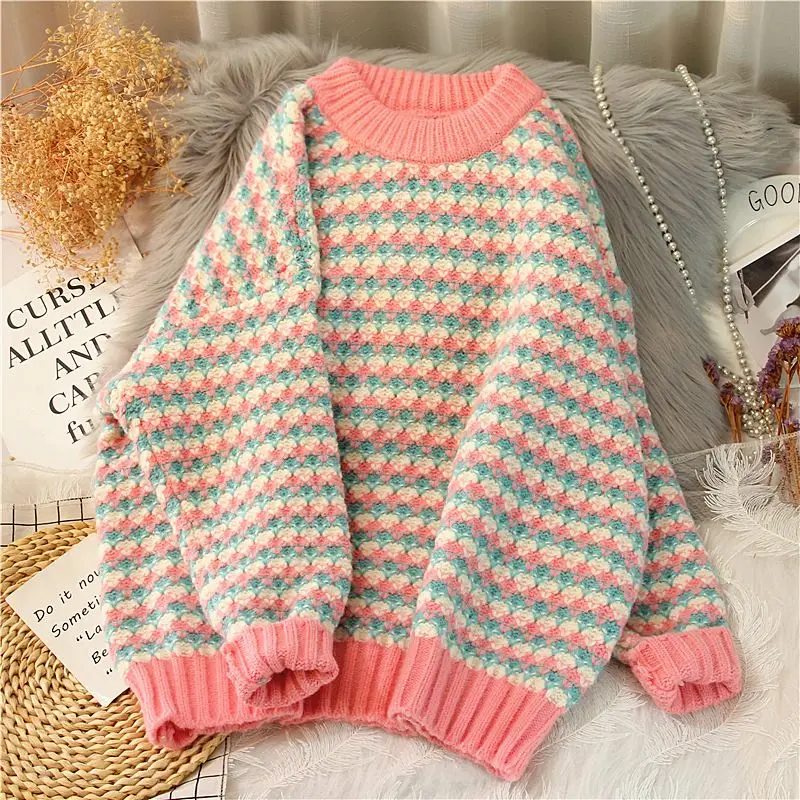 Women Vintage Print Pullover Knit Sweater Autumn Winter Fashion O-Neck Korean Chic Casual Plaid Loose Knitwear Tops V143
Women Vintage Print Pullover Knit Sweater Autumn Winter Fashion O-Neck Korean Chic Casual Plaid Loose Knitwear Tops V143