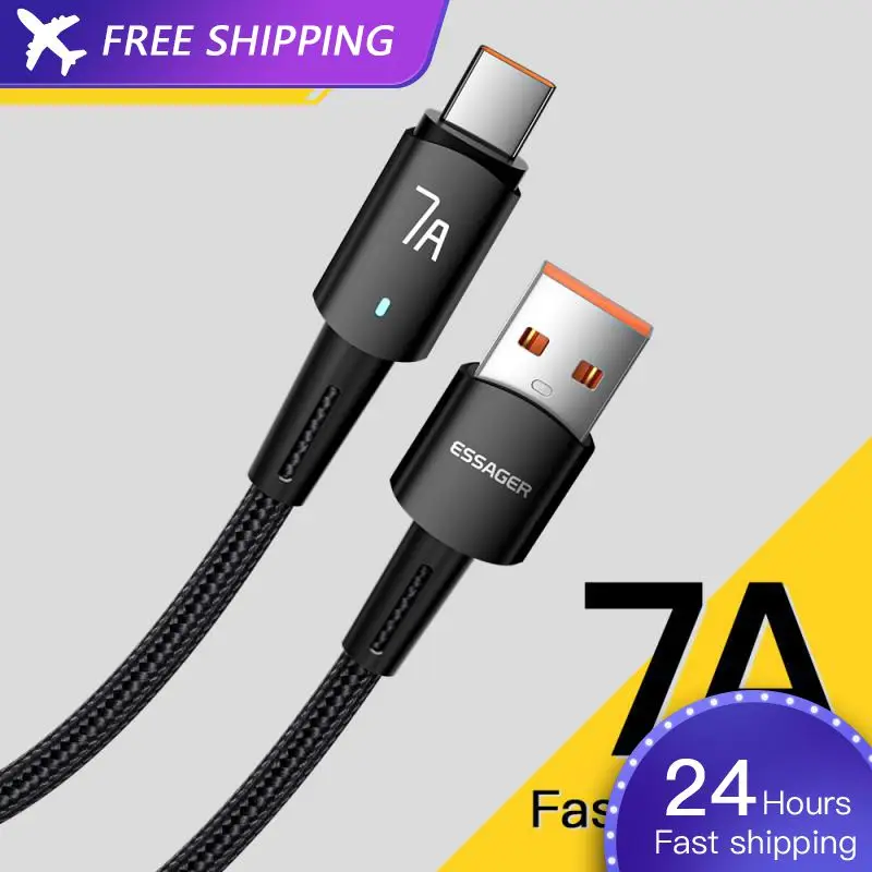 

Essager 7A USB Type C Cable For Realme Huawei P30 Pro 66W Fast Charging Wire USB-C Charger Data Cord For Samsung Oneplus Poco F3