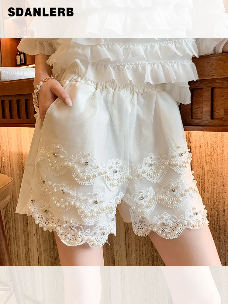 2022 Summer New Patchwork Mesh Heavy Industry Beads Shorts Women's Elastic Waist A- Line Loose Slimming White Wide Leg Pants
2022 Summer New Patchwork Mesh Heavy Industry Beads Shorts Women's Elastic Waist A- Line Loose Slimming White Wide Leg Pants