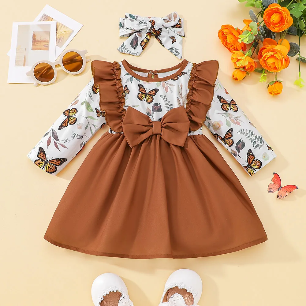 2022 Winter New Baby Girl Dress, Bow Scarf, Round Neck Long Sleeve Ruffle, Butterfly Pattern, Bow Skirt, Suitable For 3-24M
2022 Winter New Baby Girl Dress, Bow Scarf, Round Neck Long Sleeve Ruffle, Butterfly Pattern, Bow Skirt, Suitable For 3-24M