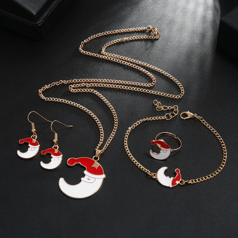 Christmas Ornaments 4-piece Set Lovely Cartoon Moon Alloy Oil Dripping Ring Earring Bracelet Necklace Combination Female
Christmas Ornaments 4-piece Set Lovely Cartoon Moon Alloy Oil Dripping Ring Earring Bracelet Necklace Combination Female