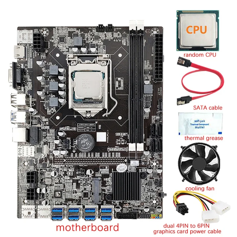 8 GPU B75 Mining Motherboard+CPU+Fan+Thermal Grease+Power Cable+SATA Cable 8 USB3.0 (PCIE) Slot LGA1155 DDR3 RAM SATA3.0
8 GPU B75 Mining Motherboard+CPU+Fan+Thermal Grease+Power Cable+SATA Cable 8 USB3.0 (PCIE) Slot LGA1155 DDR3 RAM SATA3.0