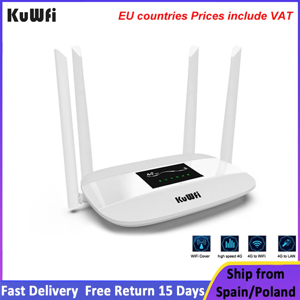 KuWFi 300Mbps 4G LTE Unlocked Wireless Router Indoor Wireless CPE Router 4Pcs Antennas With LAN Port&SIM Card Slot Up to 32users
KuWFi 300Mbps 4G LTE Unlocked Wireless Router Indoor Wireless CPE Router 4Pcs Antennas With LAN Port&SIM Card Slot Up to 32users