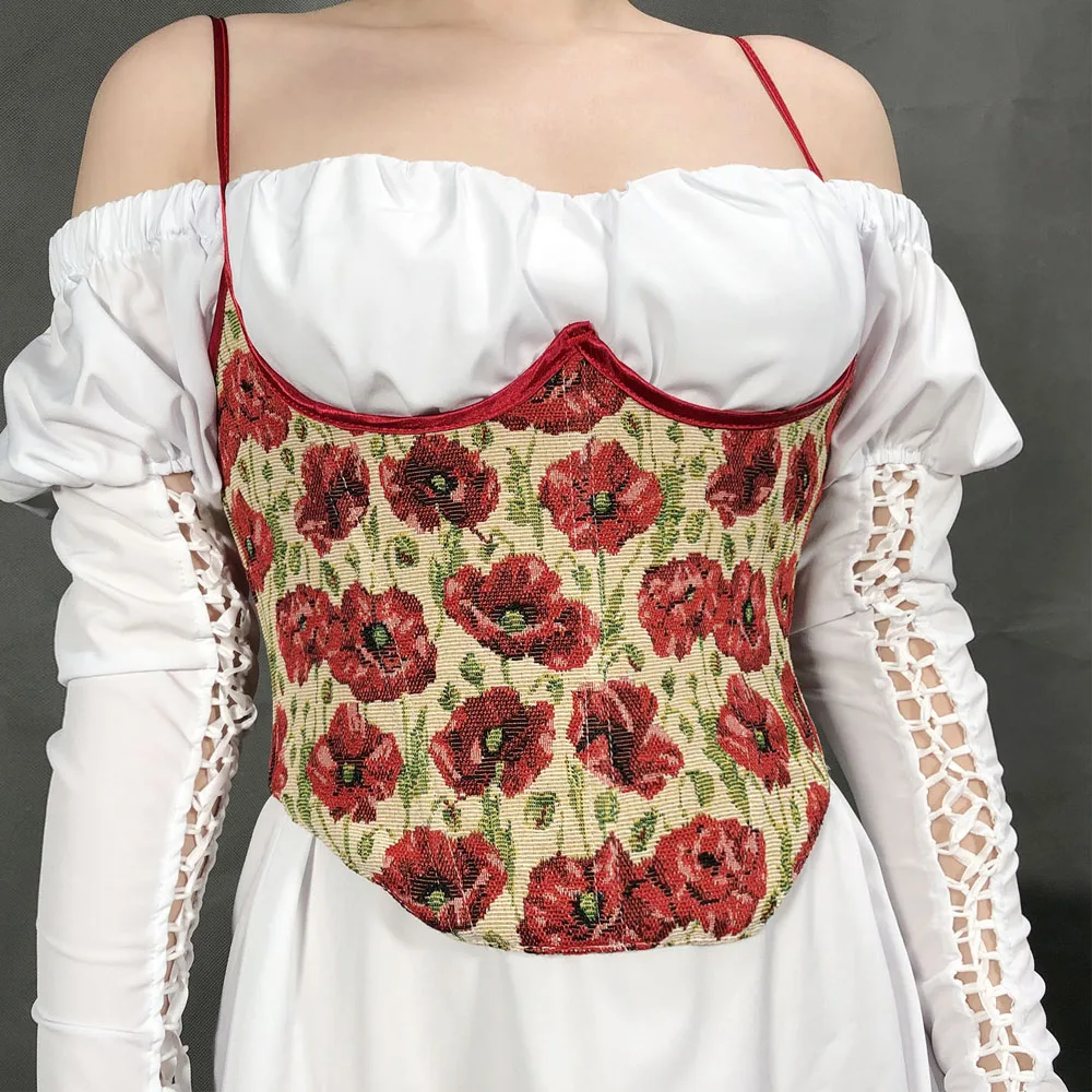 Sexy Halter Embroidery Floral Print Zip up side Slimming Waist Underbust Corset Cupless Waist Cincher Bustier for Women 
Sexy Halter Embroidery Floral Print Zip up side Slimming Waist Underbust Corset Cupless Waist Cincher Bustier for Women