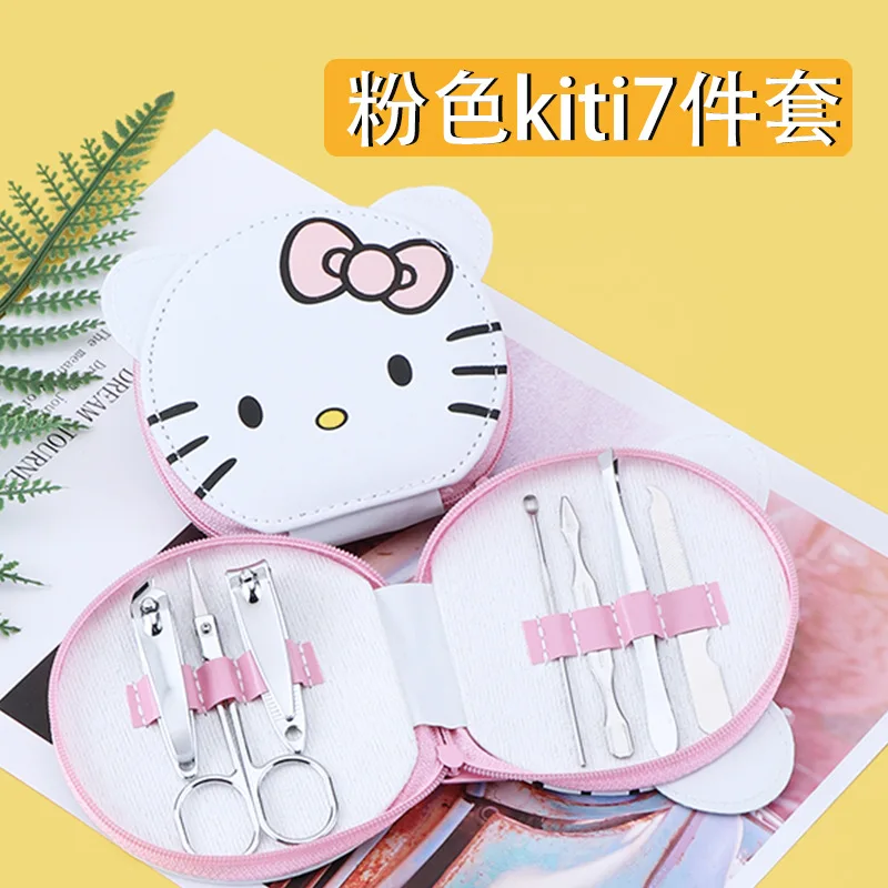 

Kawaii Sanrioed Anime series HelloKitty cute Fashion nail clippers nail scissors manicure tools supplies 7 piece set small gift