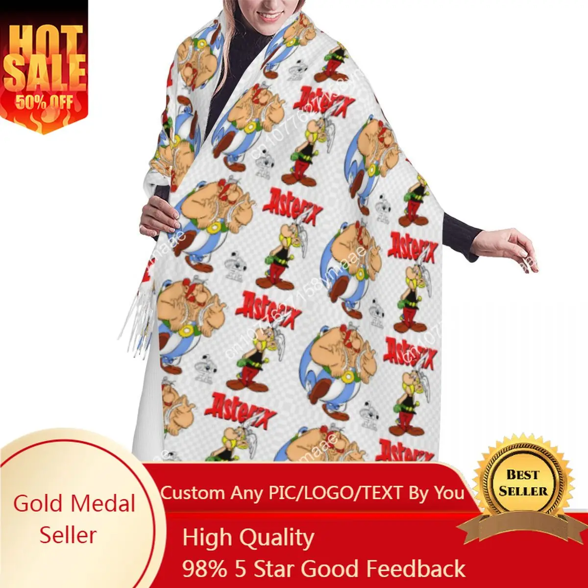 Custom Saudi Arabia Luxury Asterix And Obelix Adventure Comic Tassel Scarf Women Winter Warm Shawls Wraps Lady Versatile Scarves 
Custom Saudi Arabia Luxury Asterix And Obelix Adventure Comic Tassel Scarf Women Winter Warm Shawls Wraps Lady Versatile Scarves