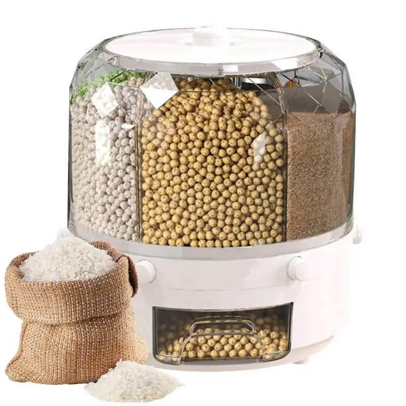 Cereal Dispenser Rice Bucket Dispenser 6 Grids Rotatable Transparent Rice Storage Bucket For Countertop Cutlery Racks
Cereal Dispenser Rice Bucket Dispenser 6 Grids Rotatable Transparent Rice Storage Bucket For Countertop Cutlery Racks