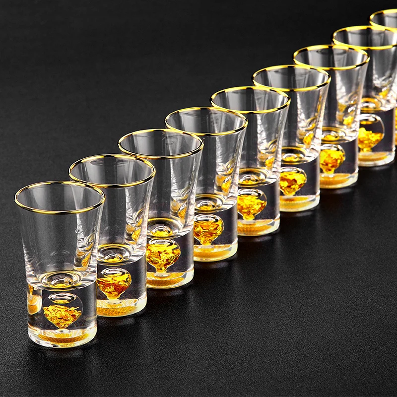 Lead-free Crystal Glass Gild Built In 24K Gold Leaf Small Shot Glass luxury Golden Vodka Spirit Small Wine Glasses Drinking Cups
Lead-free Crystal Glass Gild Built In 24K Gold Leaf Small Shot Glass luxury Golden Vodka Spirit Small Wine Glasses Drinking Cups