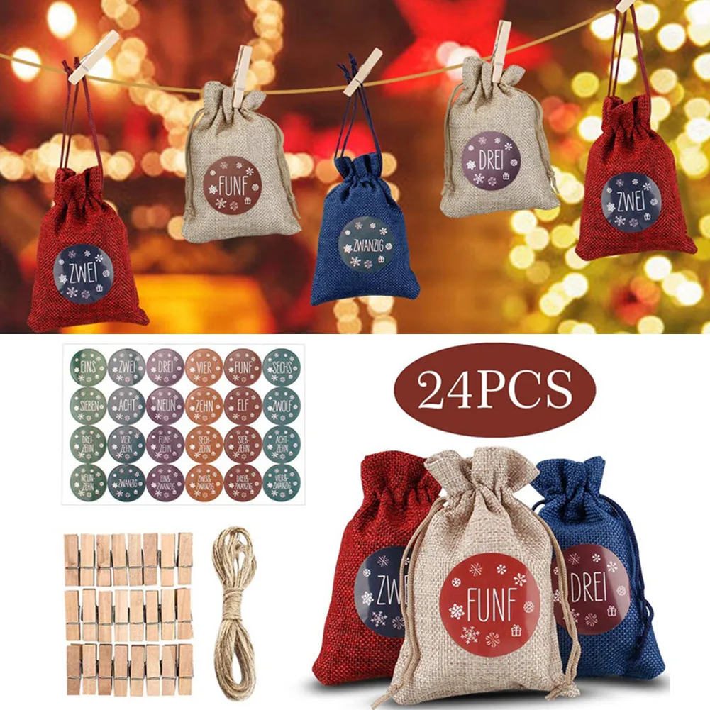 24Packs 10x14cm Christmas Gift Bags Advent Calendar Fillable Fabric Bags 1-24 Number Stickers DIY Christmas Candy Gift Bag
24Packs 10x14cm Christmas Gift Bags Advent Calendar Fillable Fabric Bags 1-24 Number Stickers DIY Christmas Candy Gift Bag