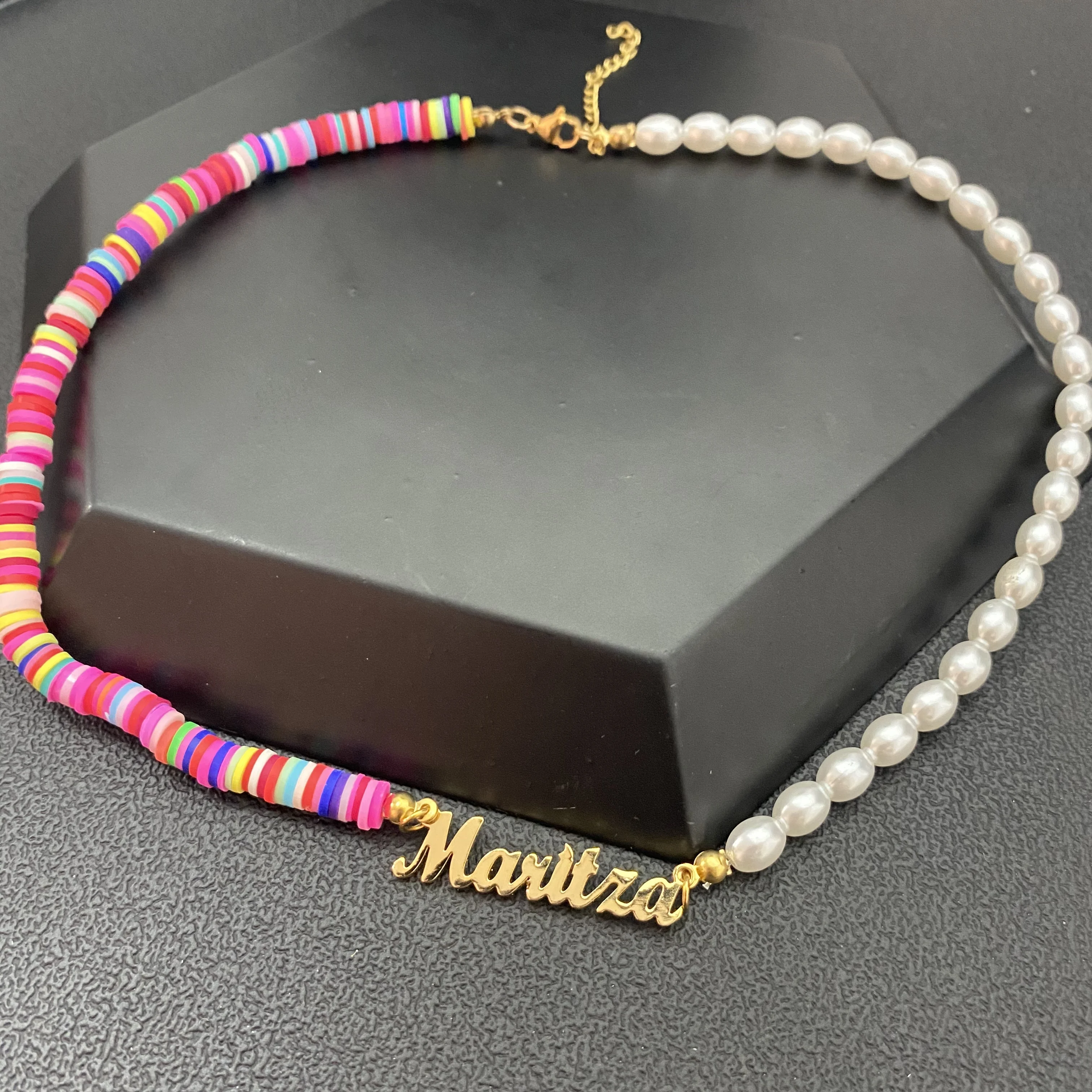 Custom Name Pearl Necklace Colorful Clay Bead Nameplate Choker Personalized Stainless Steel Pendant Bohemia Women Necklace Gifts
Custom Name Pearl Necklace Colorful Clay Bead Nameplate Choker Personalized Stainless Steel Pendant Bohemia Women Necklace Gifts