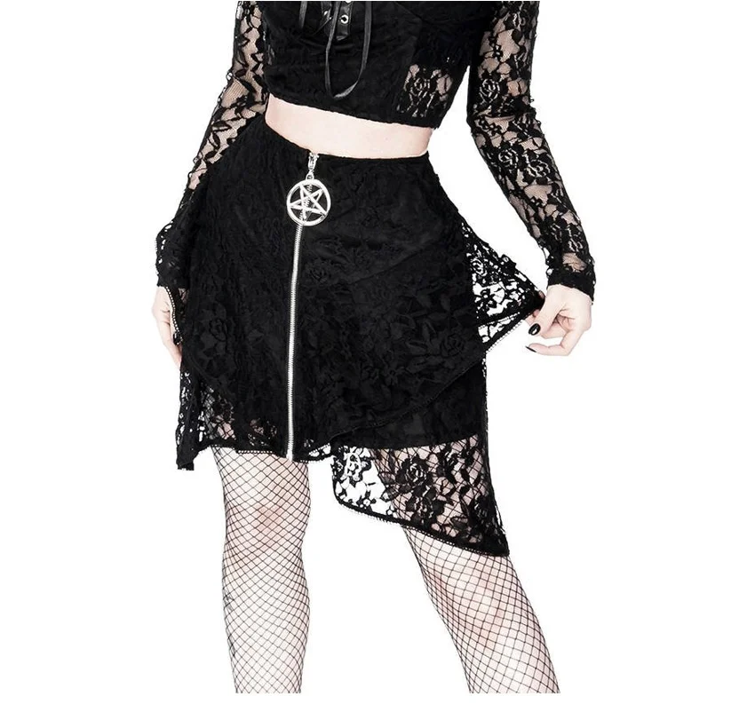 2022 Fashion New Irregular Gothic Black Lace Hollow Star Zipper Head Decorative High Waist Straight Women's Half Dress
2022 Fashion New Irregular Gothic Black Lace Hollow Star Zipper Head Decorative High Waist Straight Women's Half Dress
