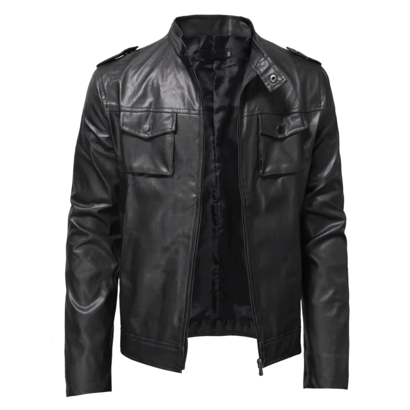 Autumn Winter PU Motorcycle Jacket Men Solid Color Pocket Button Coat Men Long Sleeve Zipped Stand Collar Faux Leather Jacket
Autumn Winter PU Motorcycle Jacket Men Solid Color Pocket Button Coat Men Long Sleeve Zipped Stand Collar Faux Leather Jacket