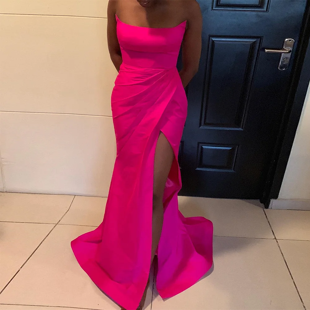 Hot Pink Prom Dress 2022 Strapless Side Slit Mermaid Evening Dress for Women Sleeveless Formal Party Dress for Wedding Custom
Hot Pink Prom Dress 2022 Strapless Side Slit Mermaid Evening Dress for Women Sleeveless Formal Party Dress for Wedding Custom