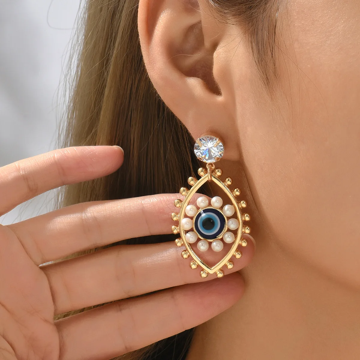 

Devil Eye Drop Earrings for Women Cute Romantic Crystal Pearl Eye Dangle Earrings Party Trendy Jewerly