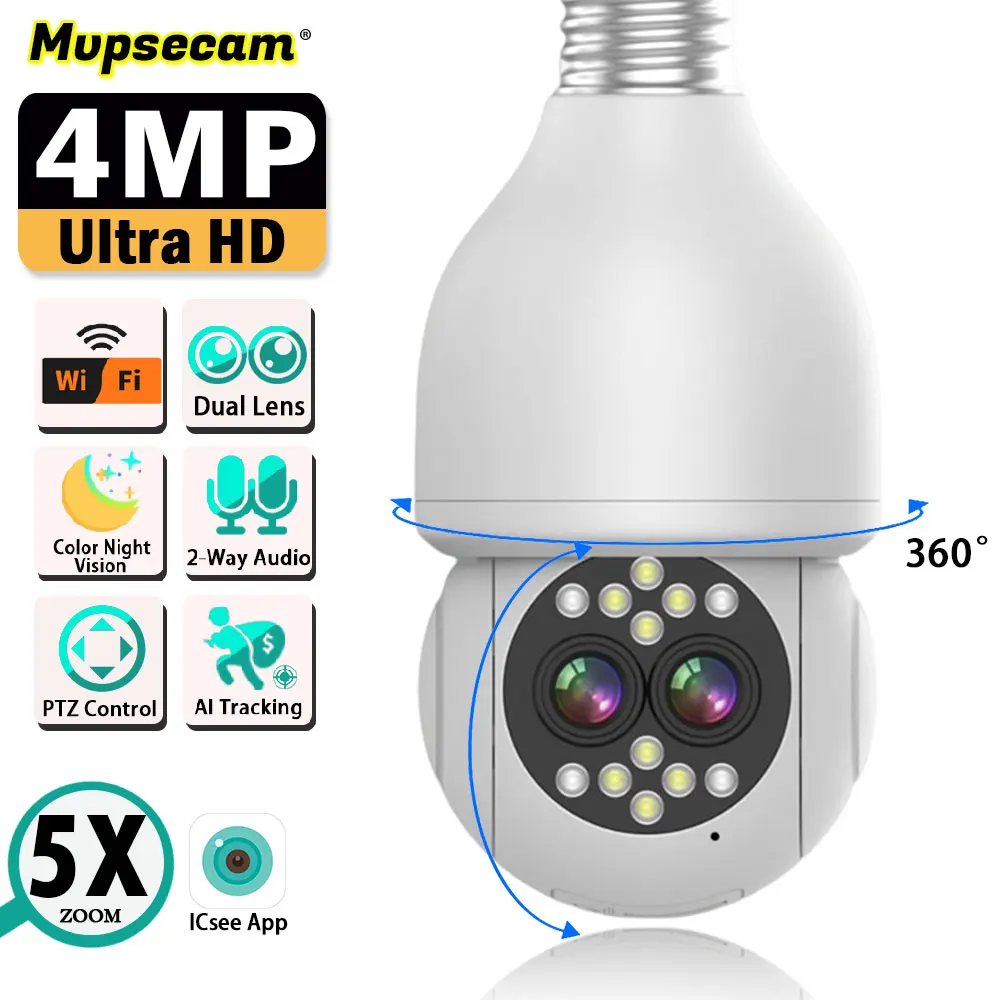 4MP 2K E27 Bulb ICSee Smart WIFI Surveillance IP Camera Mini Indoor PT 5X Zoom Two Way Audio Baby Monitor Video Security Camera
4MP 2K E27 Bulb ICSee Smart WIFI Surveillance IP Camera Mini Indoor PT 5X Zoom Two Way Audio Baby Monitor Video Security Camera
