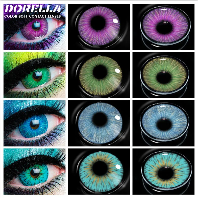

1 пара цветных контактных линз DORELLA, красивые синие линзы для учеников, цветные контактные линзы на каждый год, цветные контактные линзы ed для косплея, контактные линзы для глаз