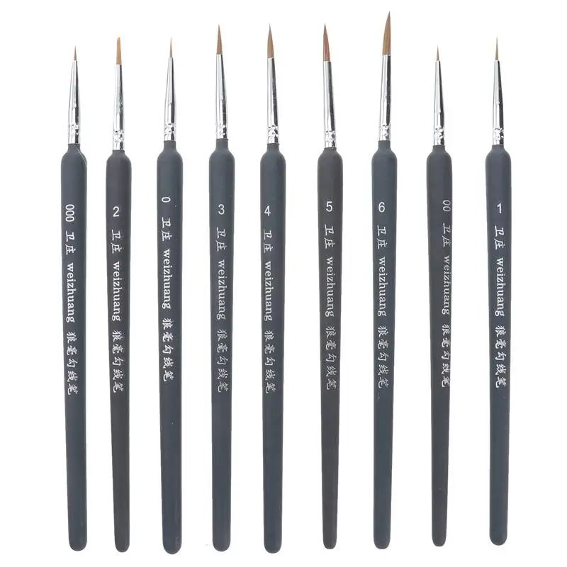 

9pcs Wolf Hair Brushes Set for Detail Art Painting Miniature Acrylic Watercolor Oil Gouache Paint Brush Pen 000+00+0+1+2+3+4+5+6