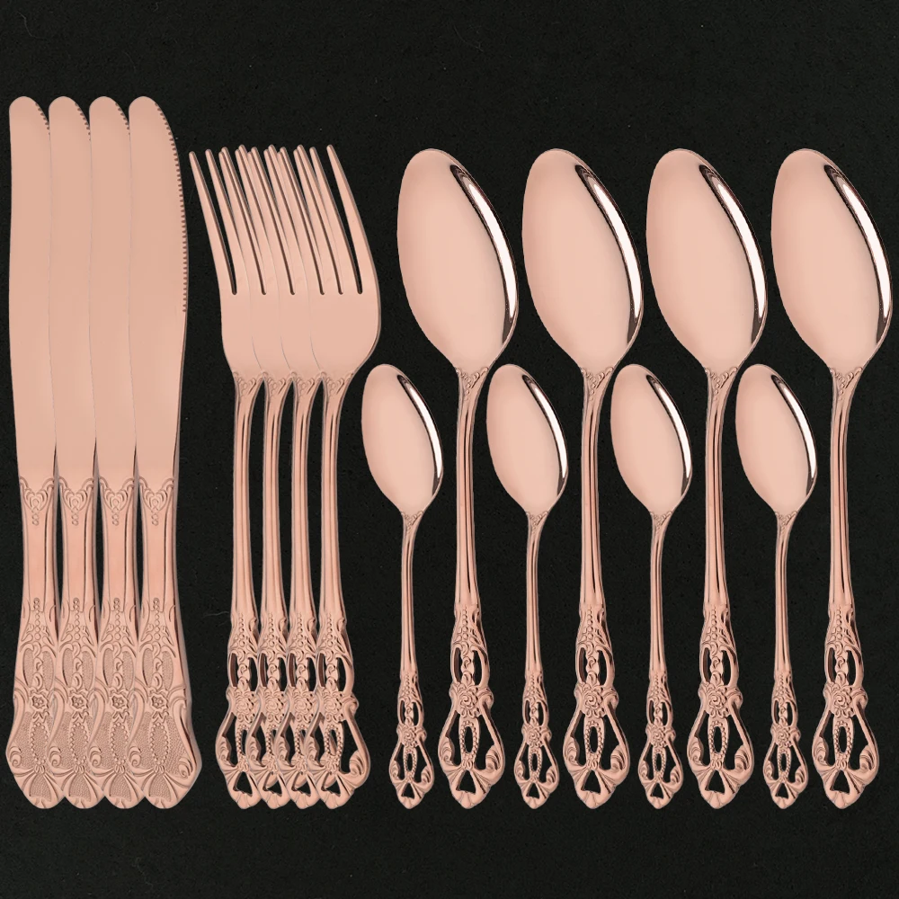Luxury Wedding Tableware 4Set/16Pcs Rose Plated Dinnerware Cutlery Dinner Knife Fork Spoon Dessert Fork Teaspoon Silverware
Luxury Wedding Tableware 4Set/16Pcs Rose Plated Dinnerware Cutlery Dinner Knife Fork Spoon Dessert Fork Teaspoon Silverware