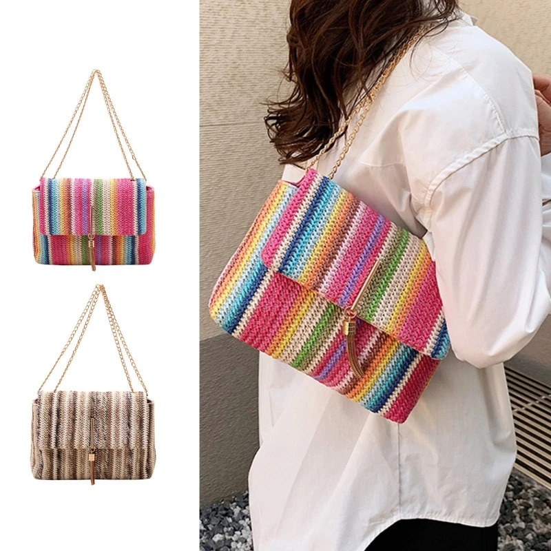 Fashion Crossbody Bag for Women Rainbow Striped Shoulder Bag Chain Strap Messenger Bag Travel Satchel Bags Handbag
Fashion Crossbody Bag for Women Rainbow Striped Shoulder Bag Chain Strap Messenger Bag Travel Satchel Bags Handbag